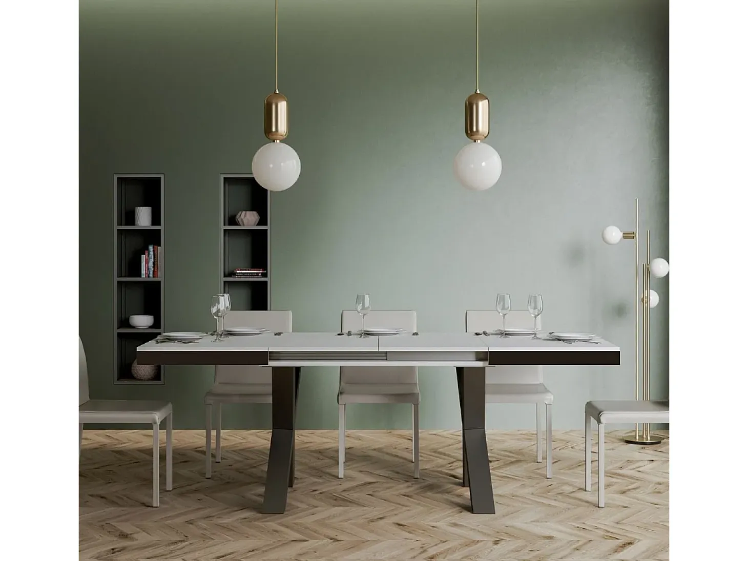 Mesa extensible 90x120/380 cm Traffic Evolution Fresno Blanco estructura Antracita