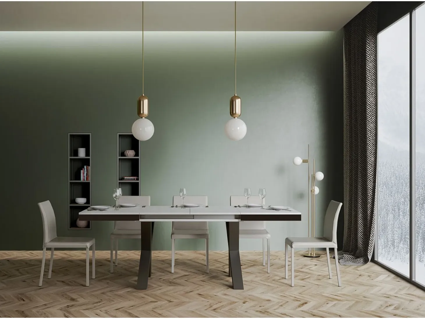 Mesa extensible 90x120/224 cm Traffic Evolution Fresno Blanco estructura Antracita