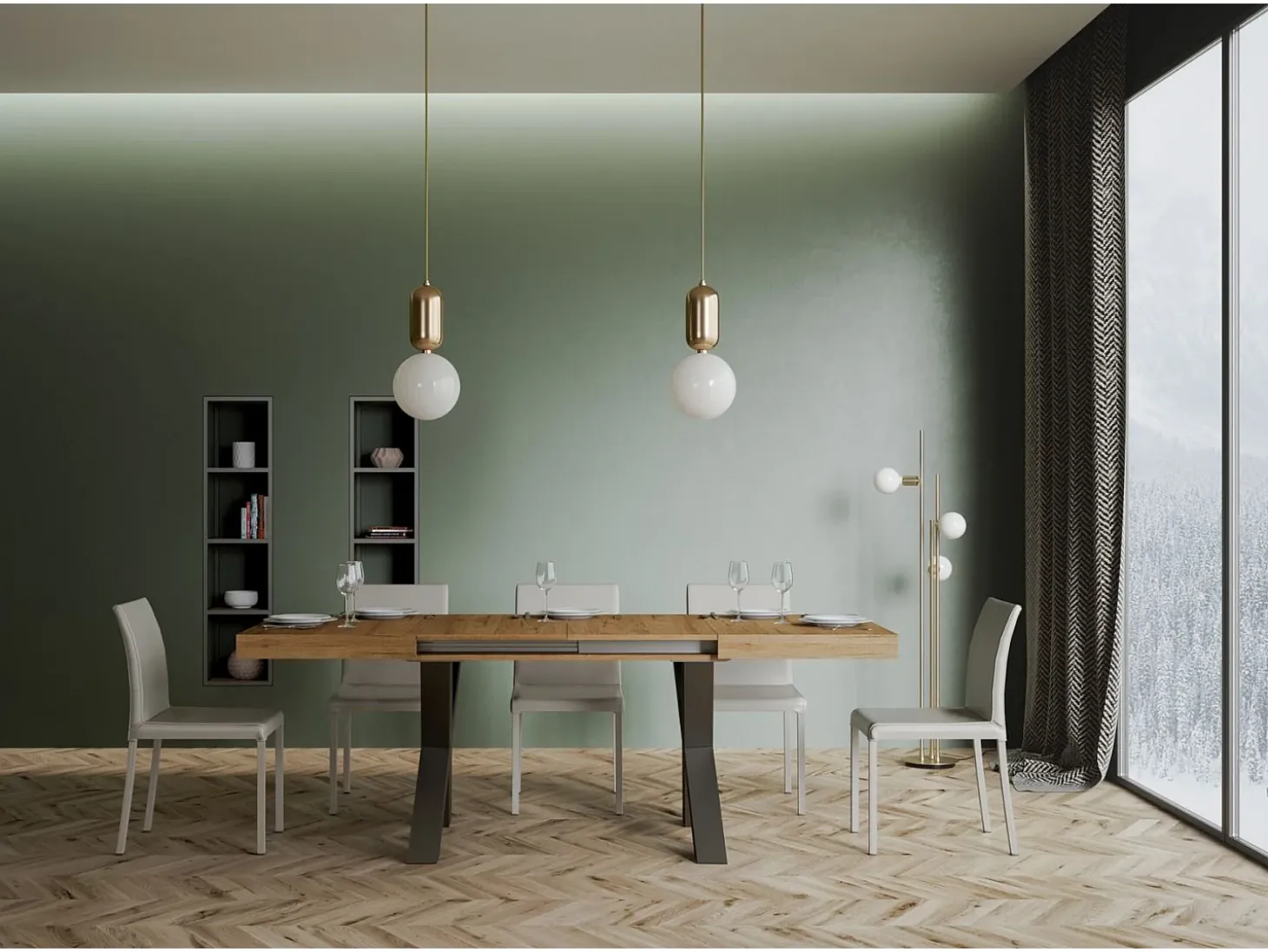 Mesa extensible 90x120/224 cm Traffic Roble Natural estructura Antracita