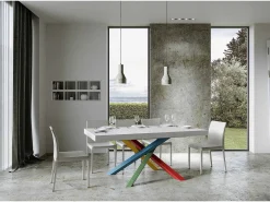 Mesa extensible 90x200/304 cm Volantis Premium Fresno Blanco estructura multicolor 4/B