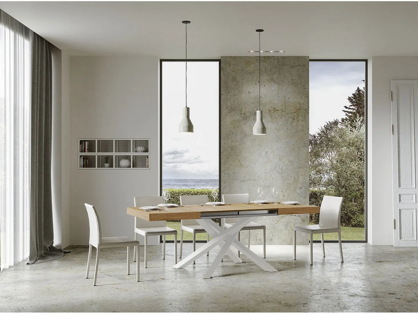 Mesa extensible 140/244x90 cm Volantis roble natural patas blancas