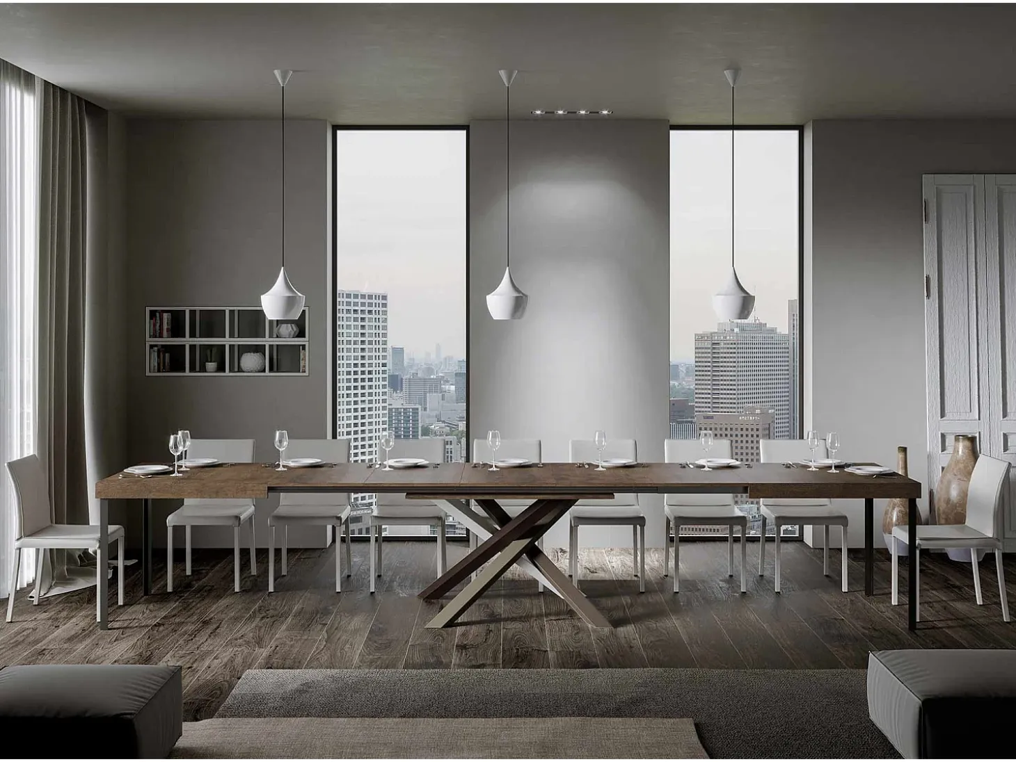 Mesa extensible 180/440x90 cm Volantis nogal patas multicolor 4/C