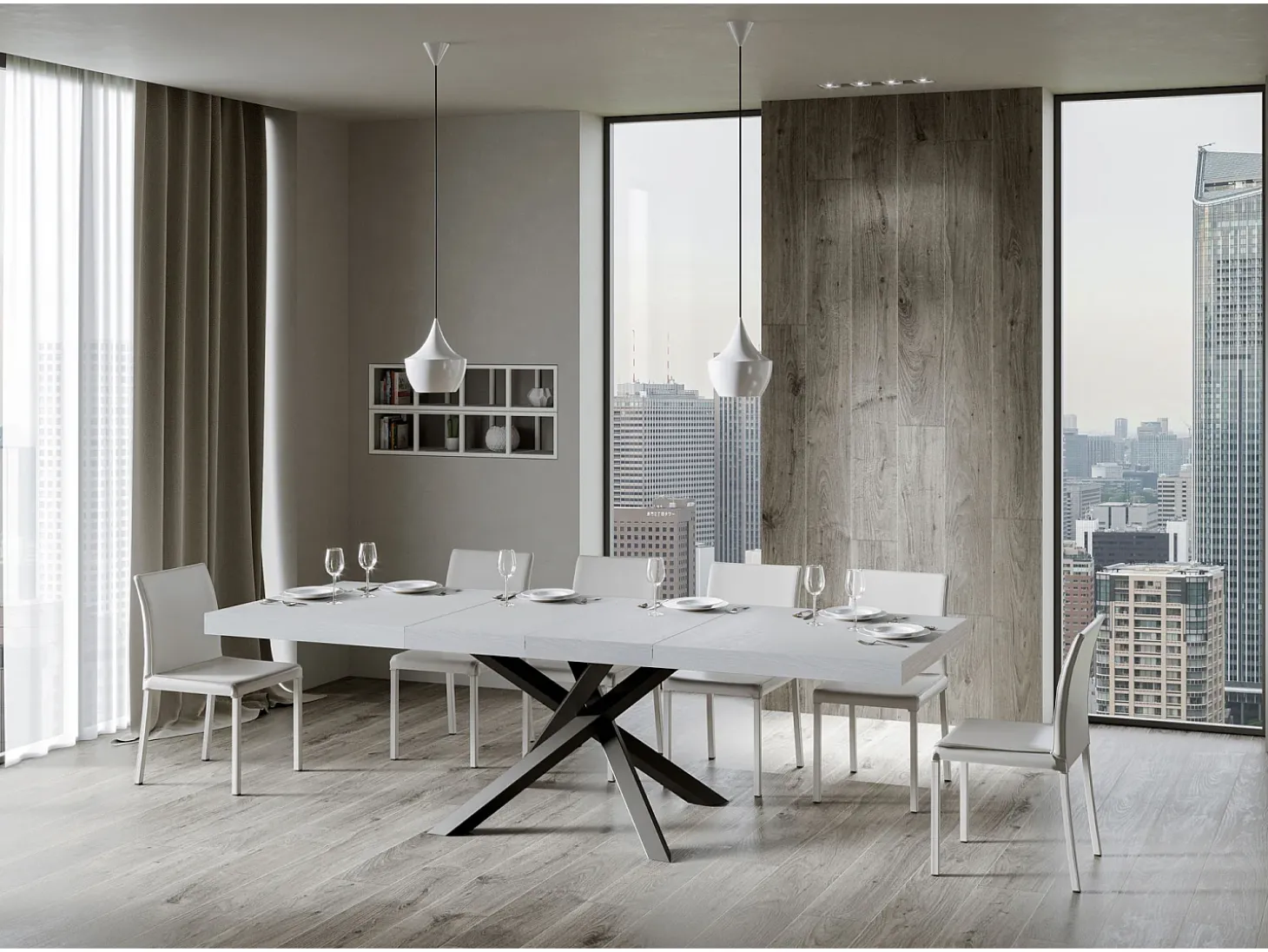 Mesa extensible 180/284x90 cm Volantis Premium fresno blanco patas antracita