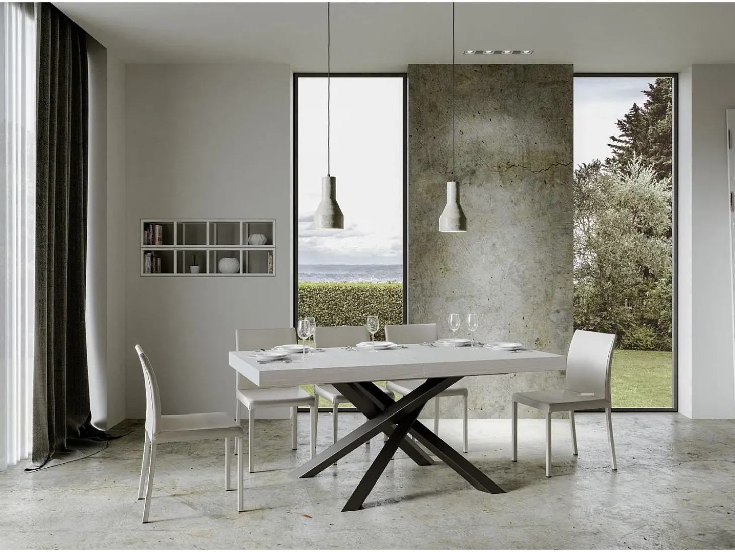 Mesa extensible 180/284x90 cm Volantis Premium fresno blanco patas antracita
