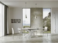 Mesa extensible 130/390x90 cm Volantis fresno blanco patas blancas