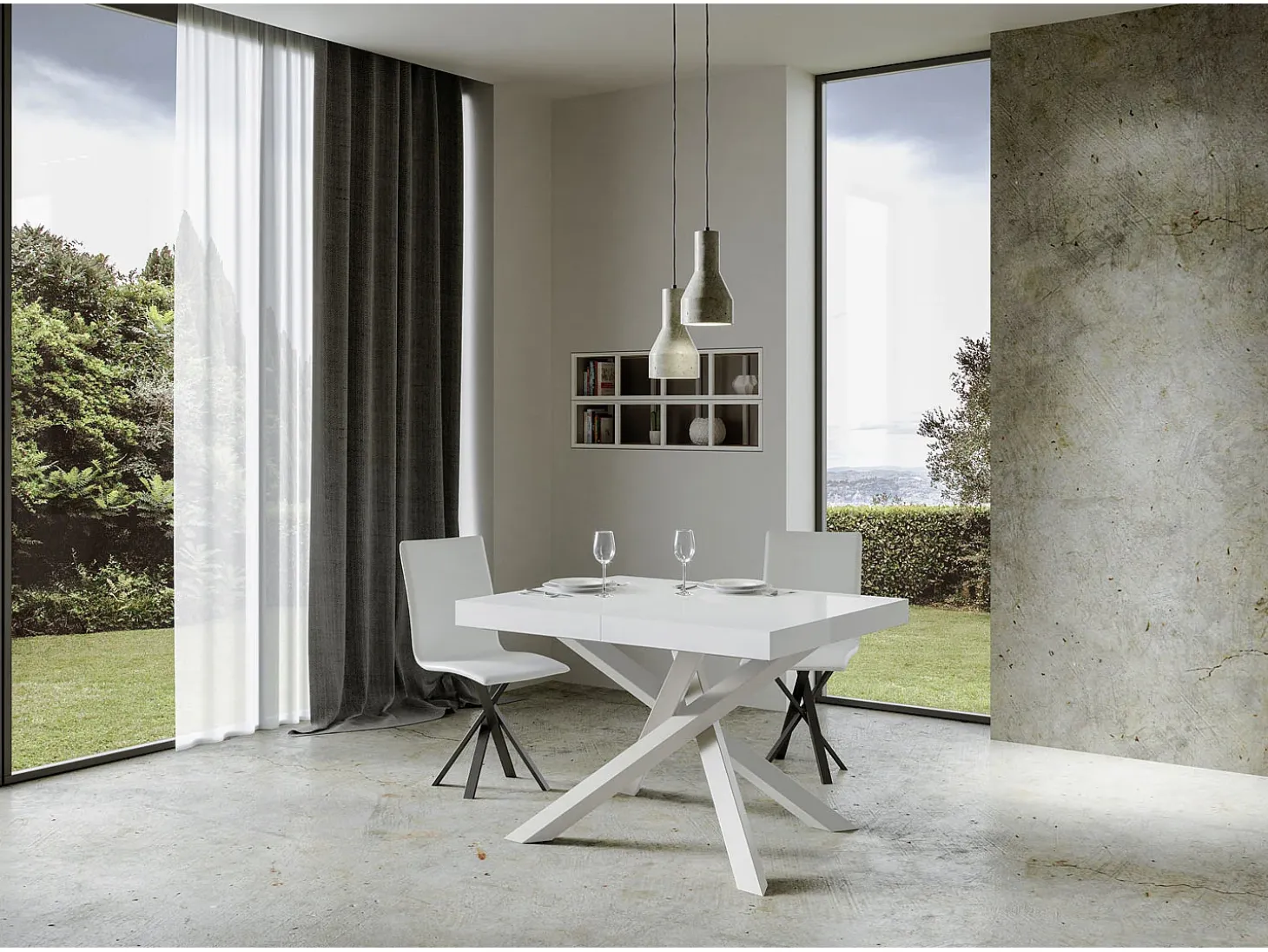 Mesa extensible 130/390x90 cm Volantis fresno blanco patas blancas