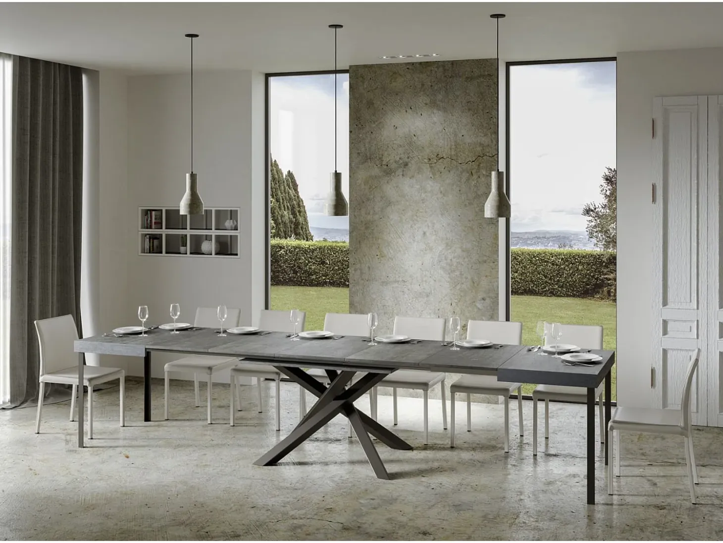 Mesa extensible 130/390x90 cm Volantis cemento patas antracita