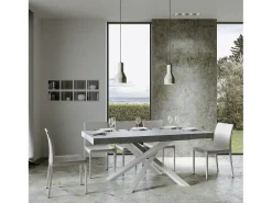 Mesa extensible 90x160/420 cm Volantis Premium Cemento estructura blanco