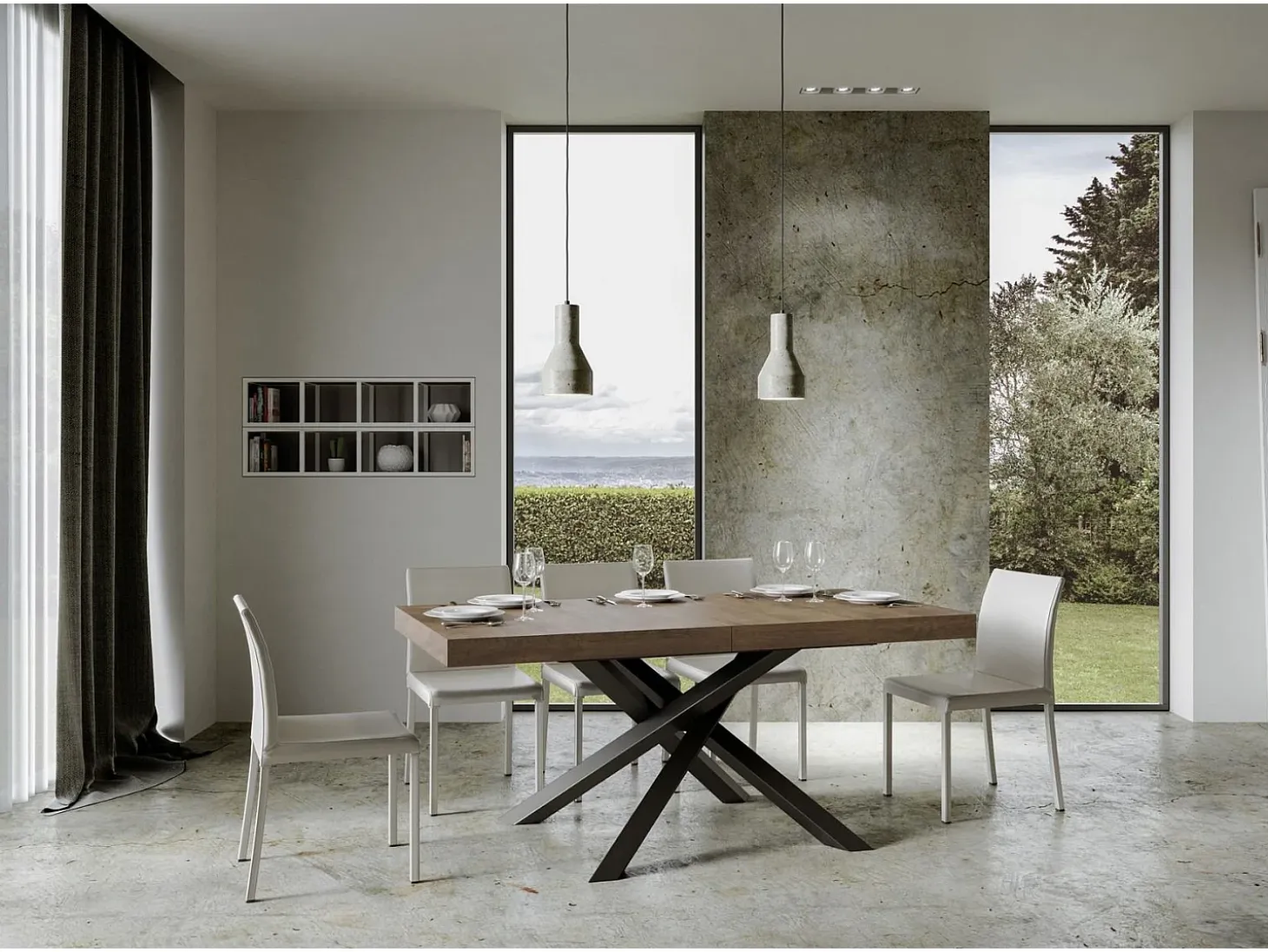 Mesa extensible 160/420x90 cm Volantis nogal patas antracita