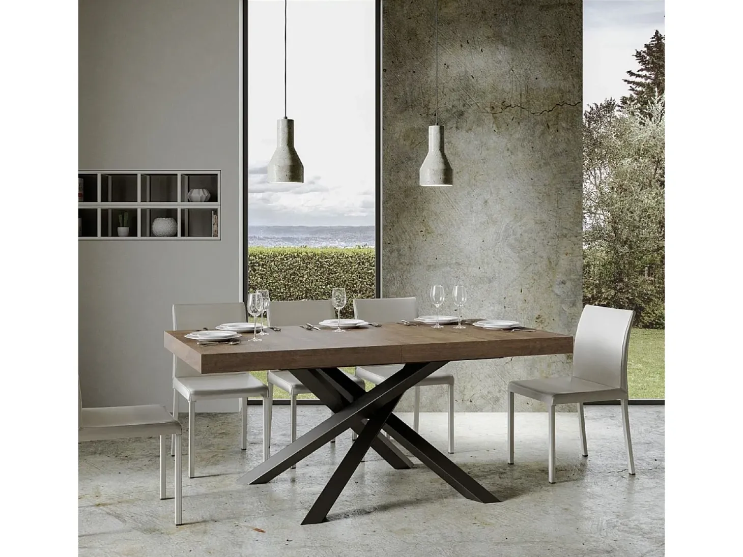 Mesa extensible 160/420x90 cm Volantis nogal patas antracita