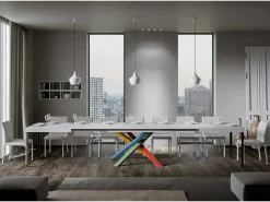 Mesa extensible 140/400x90 cm Volantis Premium fresno blanco patas multicolor 4/B