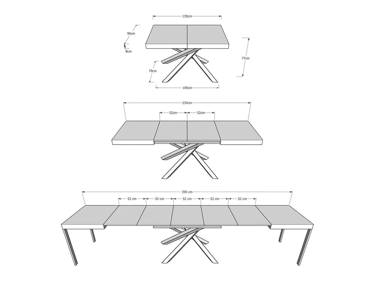 Mesa extensible 140/400x90 cm Volantis Premium fresno blanco patas multicolor 4/B