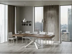 Mesa extensible 160/420x90 cm Volantis nogal patas blancas