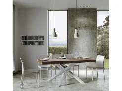 Mesa extensible 160/420x90 cm Volantis nogal patas blancas