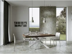 Mesa extensible 160/420x90 cm Volantis nogal patas blancas