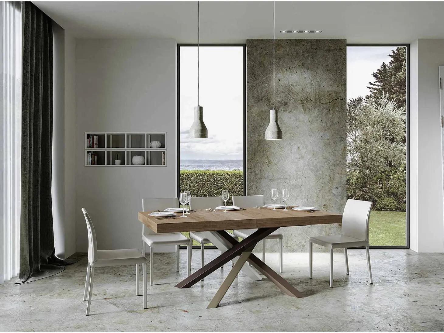 Mesa extensible 180/440x90 cm Volantis roble natural patas multicolor 4/C