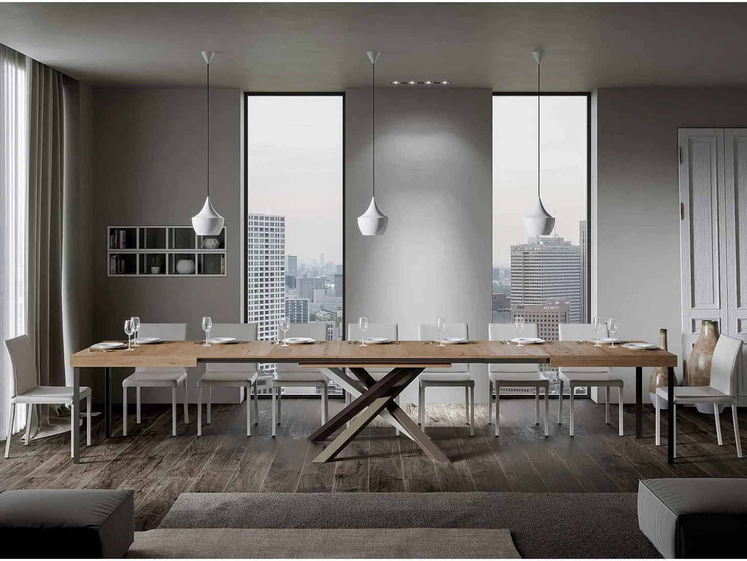 Mesa extensible 180/440x90 cm Volantis roble natural patas multicolor 4/C