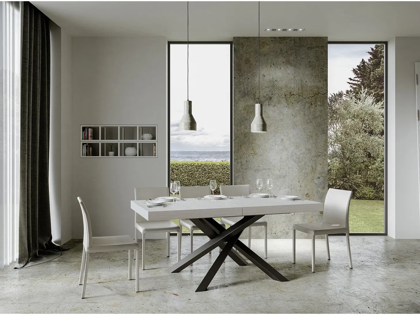 Mesa extensible 180/440x90 cm Volantis fresno blanco patas antracita