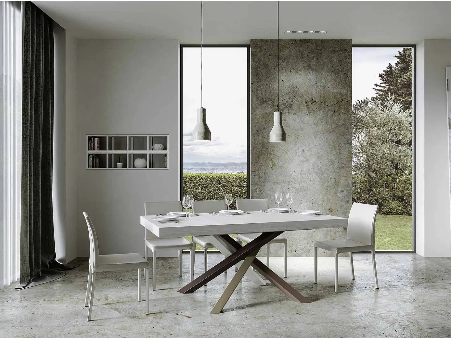 Mesa extensible 200/460x90 cm Volantis fresno blanco patas multicolor 4/C