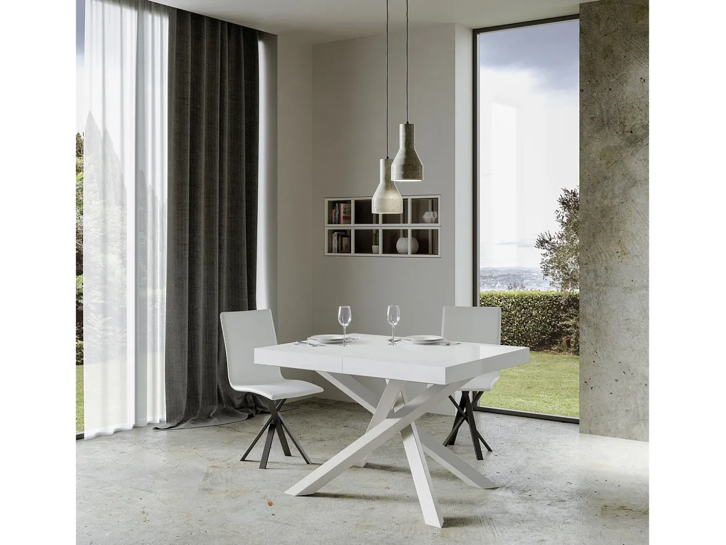 Mesa extensible 130/234x90 cm Volantis fresno blanco patas blancas