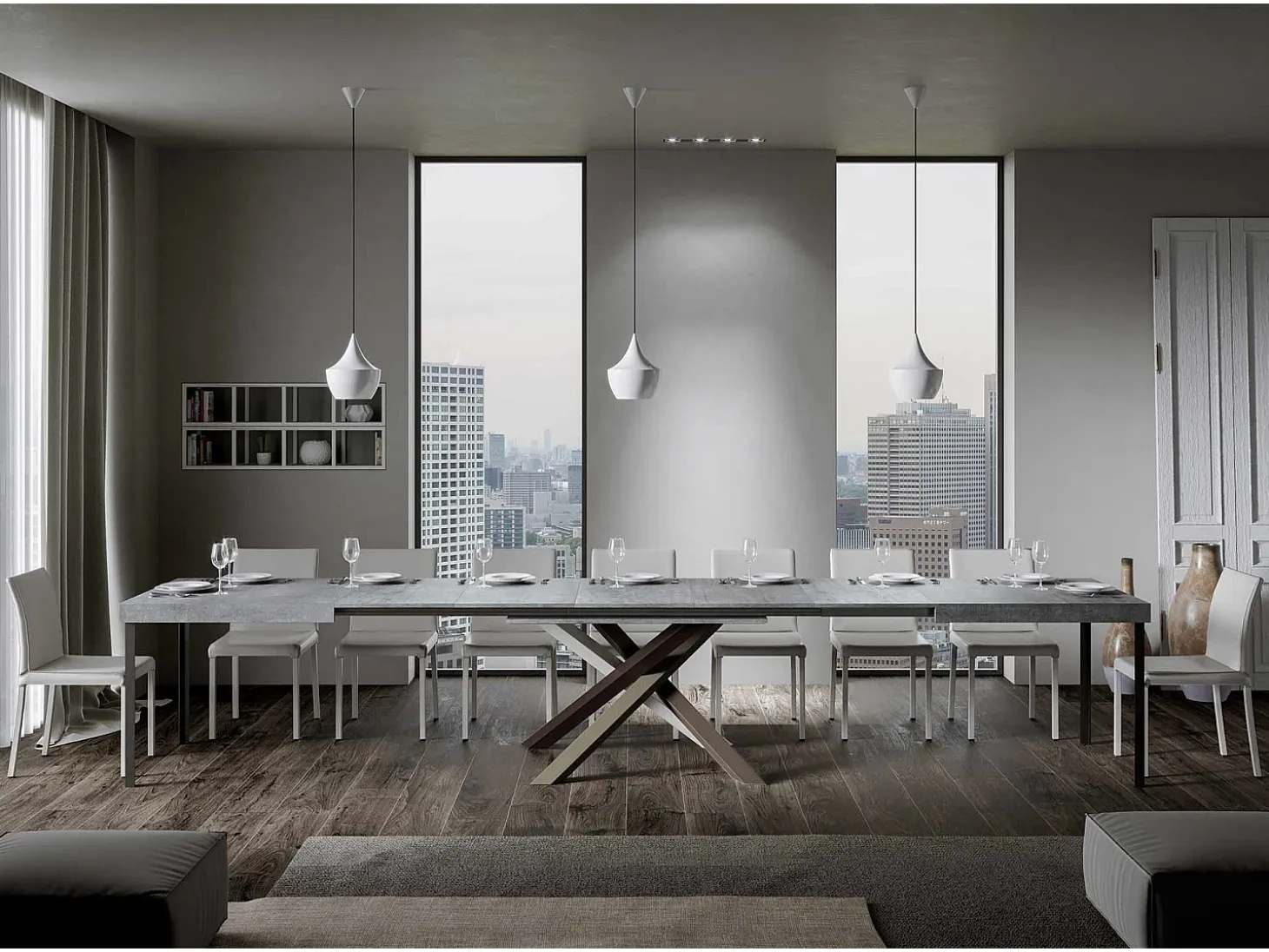 Mesa extensible 140/400x90 cm Volantis Premium cemento patas multicolor 4/C