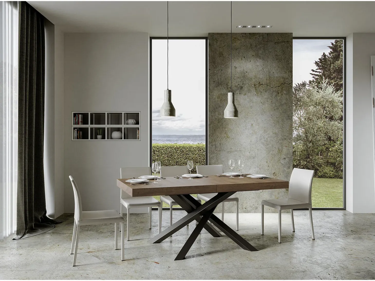 Mesa extensible 180/440x90 cm Volantis nogal patas antracita