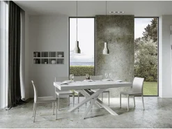 Mesa extensible 180/284x90 cm Volantis fresno blanco patas blancas