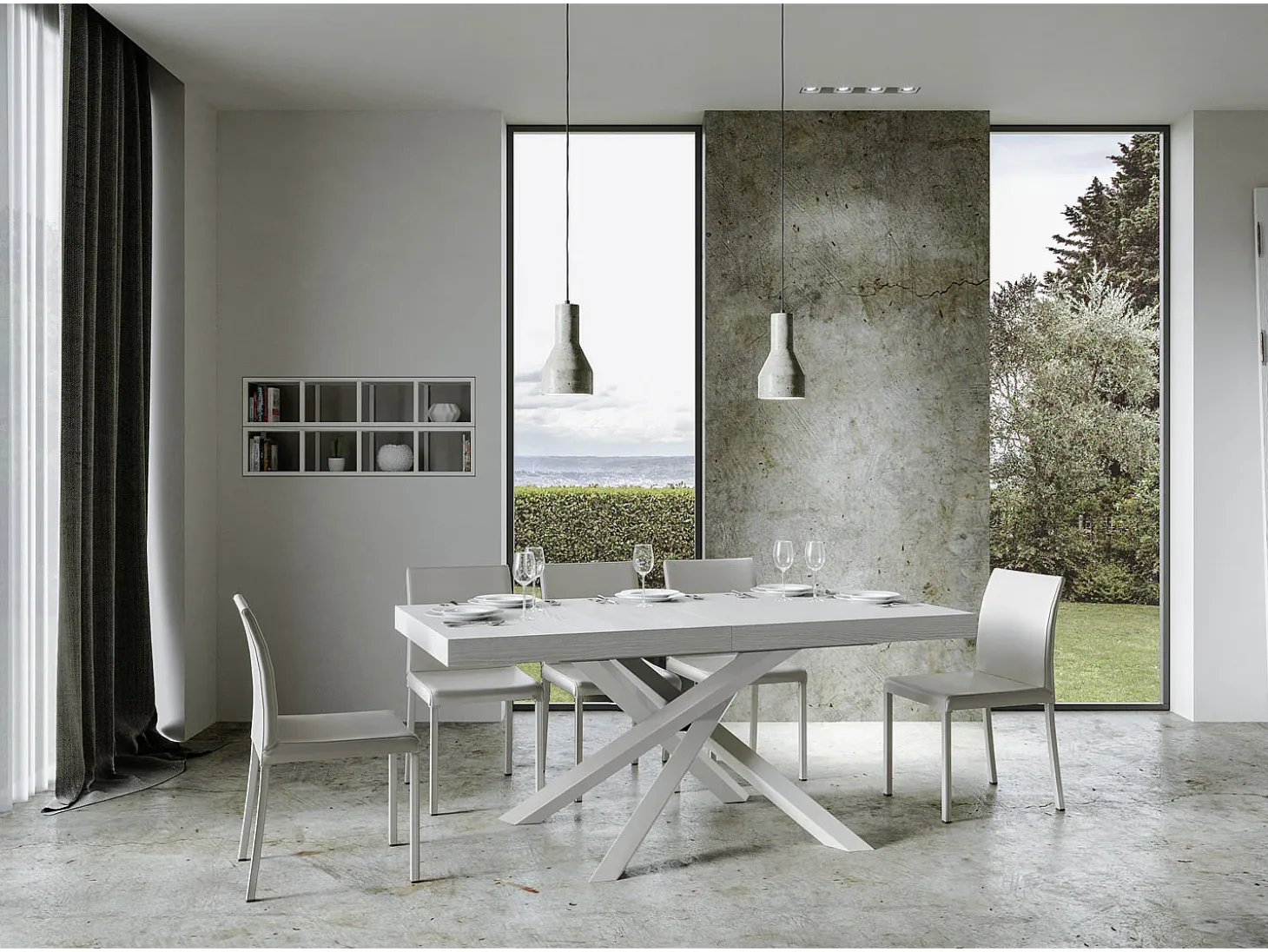 Mesa extensible 200/304x90 cm Volantis fresno blanco patas blancas
