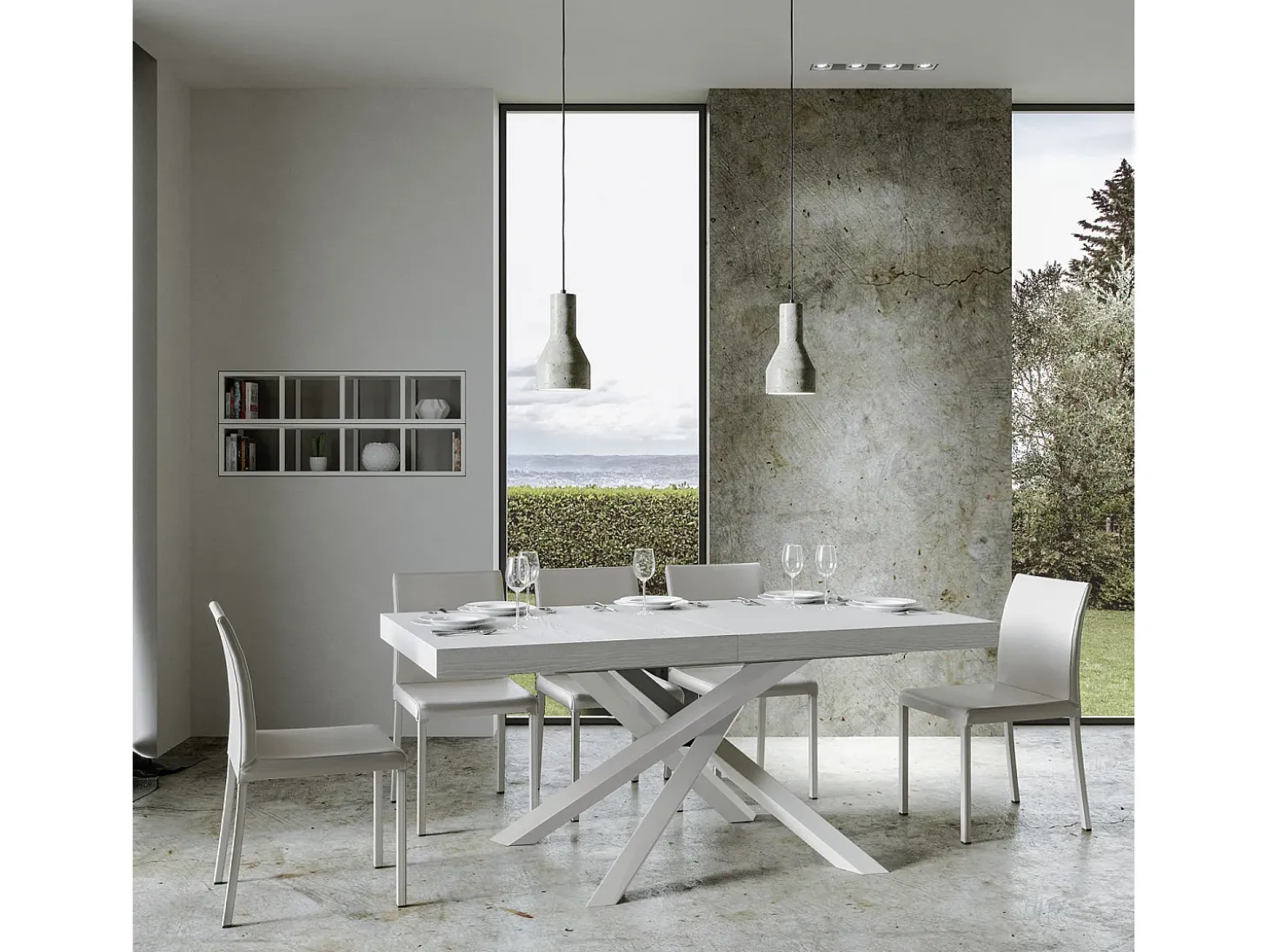 Mesa extensible 200/304x90 cm Volantis fresno blanco patas blancas