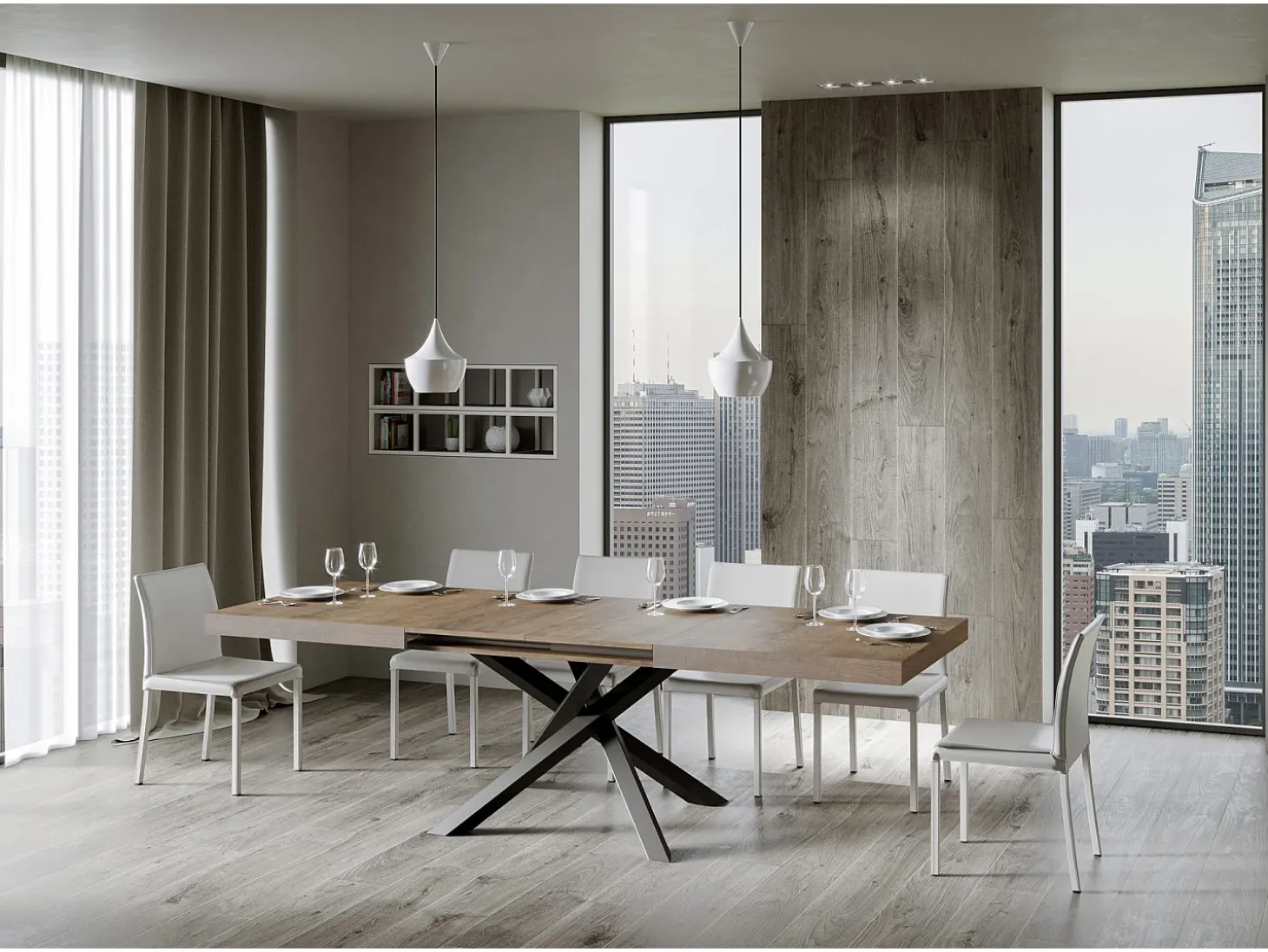 Mesa extensible 180/284x90 cm Volantis nogal patas antracita