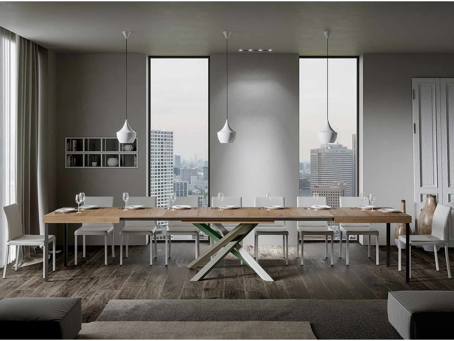Mesa extensible 180/440x90 cm Volantis roble natural patas multicolor 4/A