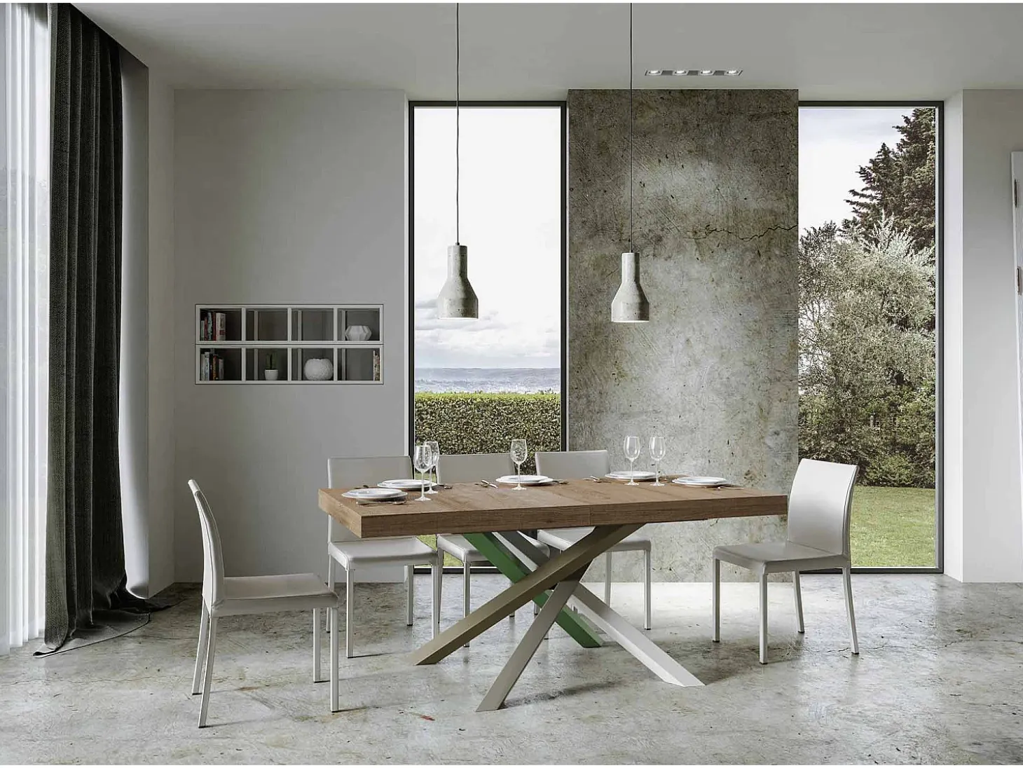 Mesa extensible 180/440x90 cm Volantis roble natural patas multicolor 4/A