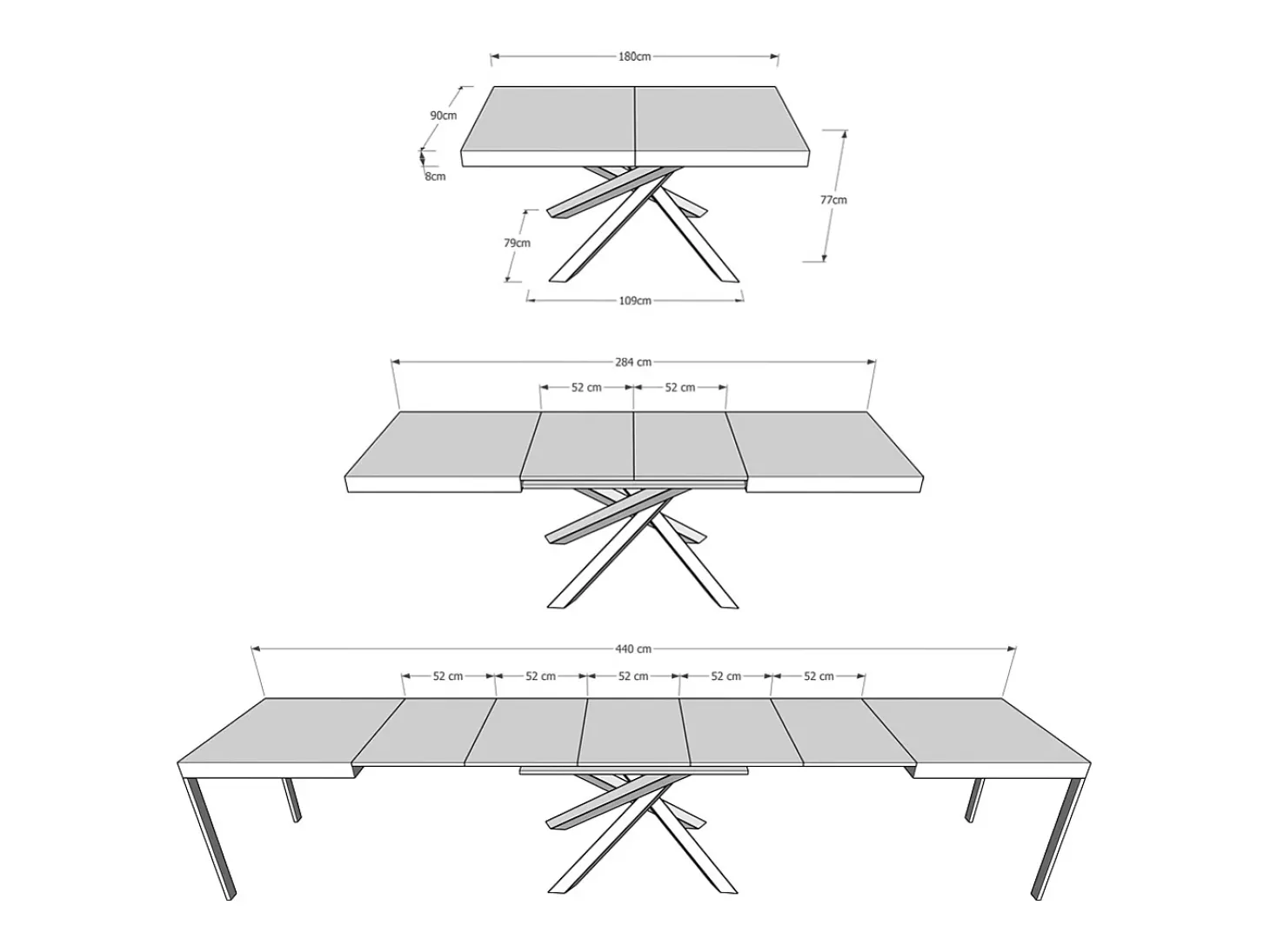 Mesa extensible 180/440x90 cm Volantis cachemira patas antracita