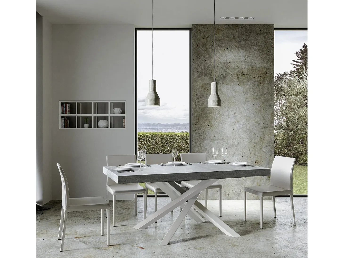 Mesa extensible 200/460x90 cm Volantis cemento patas blancas