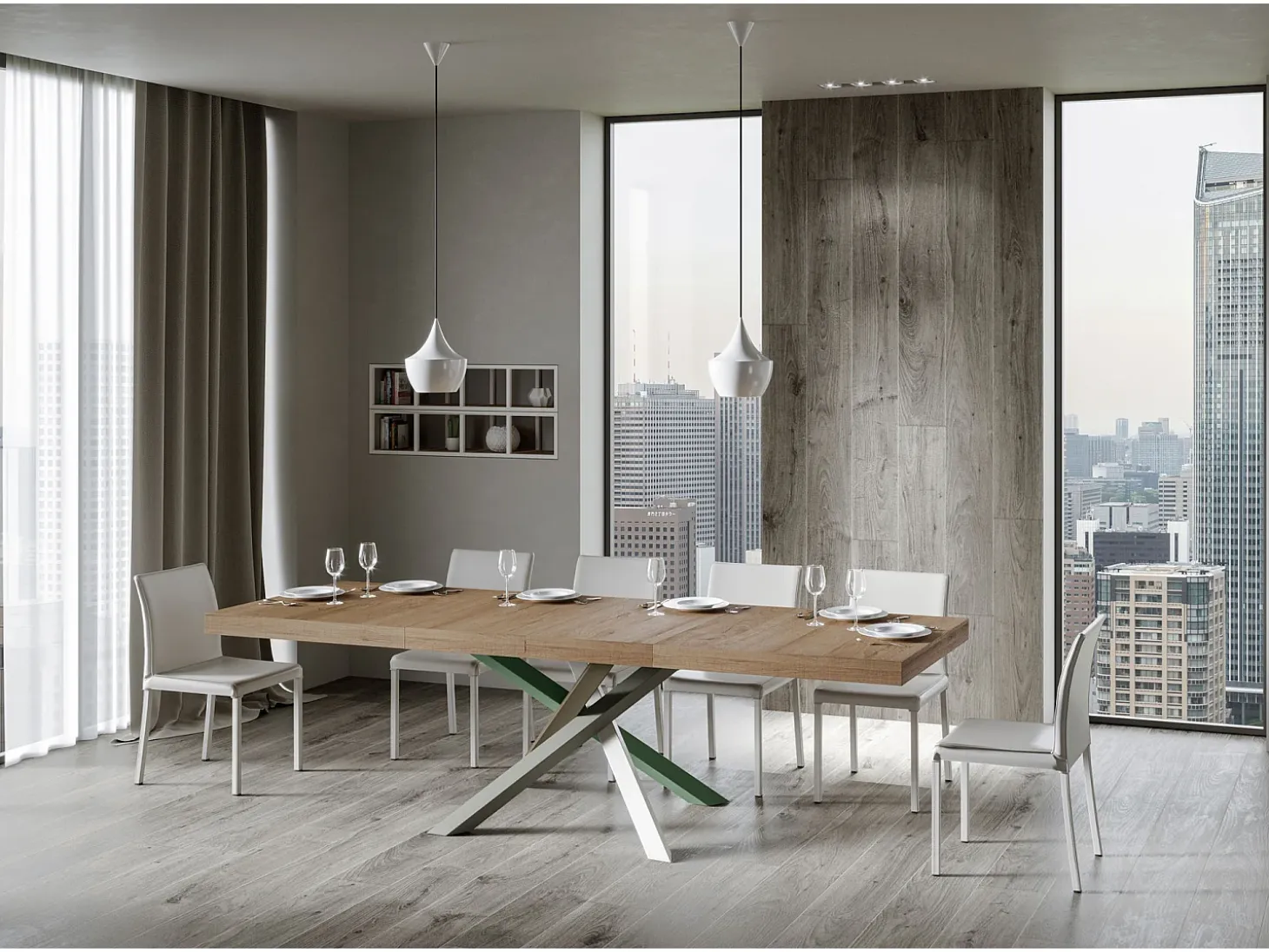 Mesa extensible 180/284x90 cm Volantis Premium roble natural patas multicolor 4/A