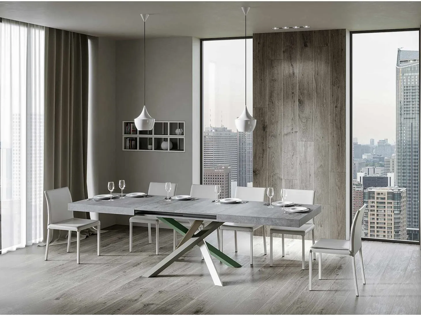 Mesa extensible 200/304x90 cm Volantis cemento patas multicolor 4/A