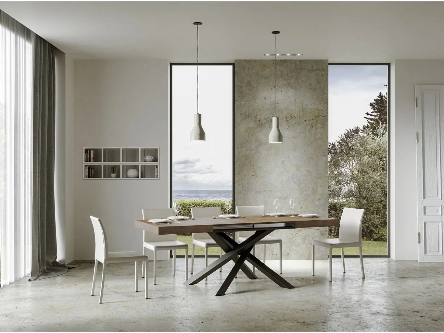 Mesa extensible 130/390x90 cm Volantis nogal patas antracita