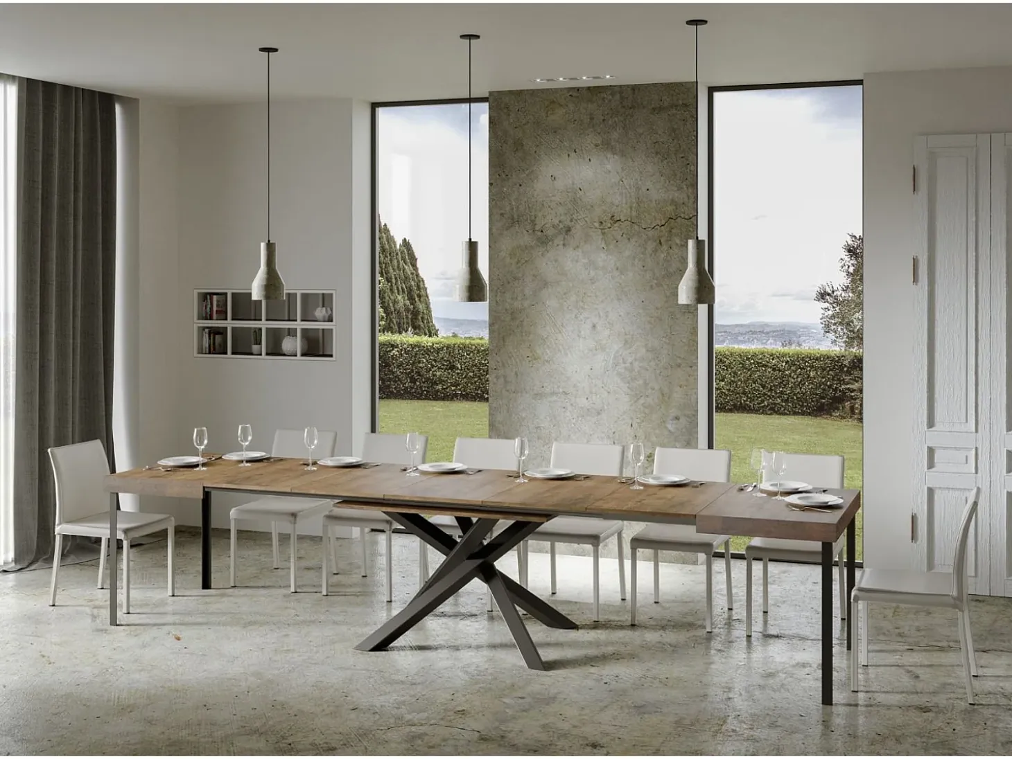 Mesa extensible 130/390x90 cm Volantis nogal patas antracita
