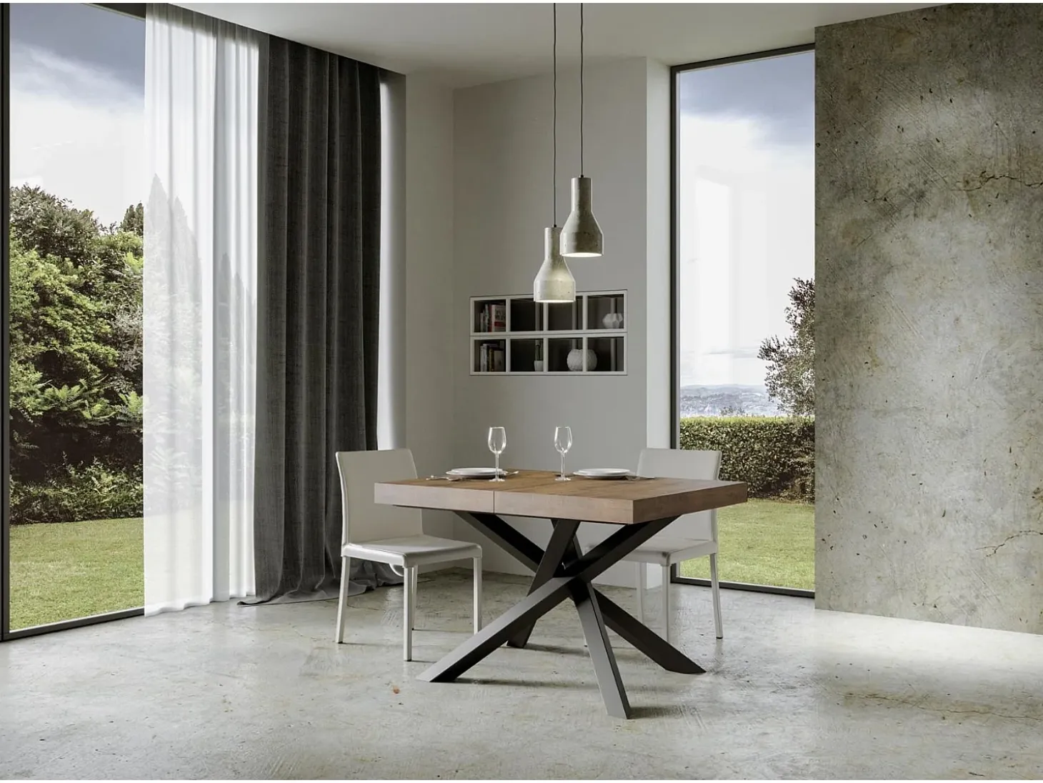 Mesa extensible 130/390x90 cm Volantis nogal patas antracita