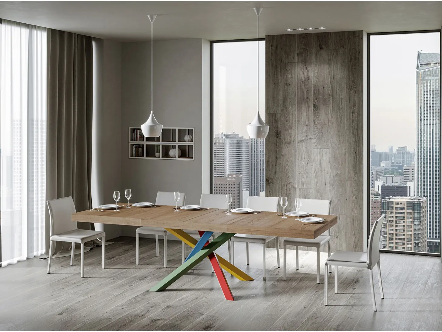 Mesa extensible 180/284x90 cm Volantis Premium roble natural patas multicolor 4/B