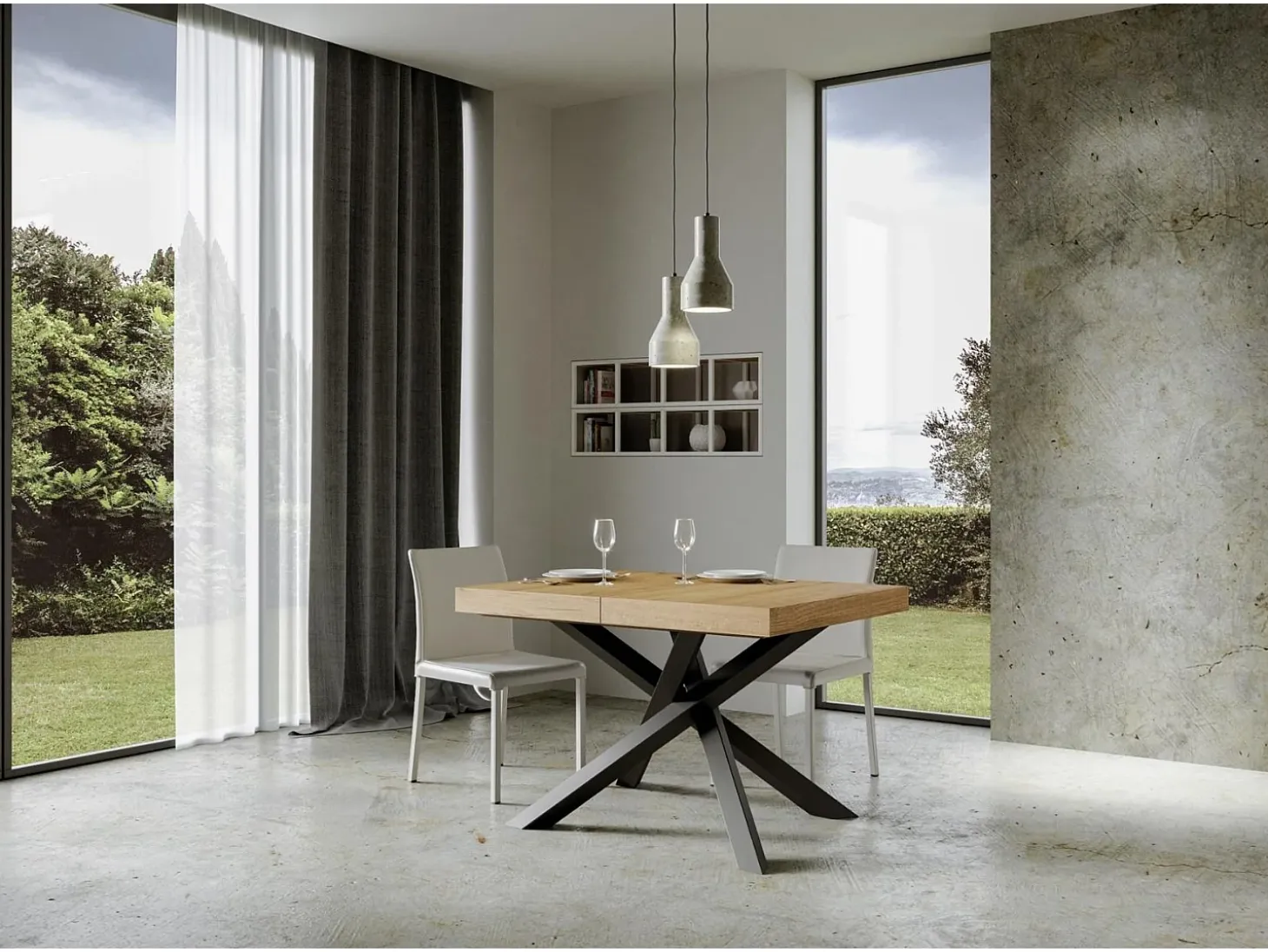 Mesa extensible 120/224x90 cm Volantis Premium roble natural patas antracita