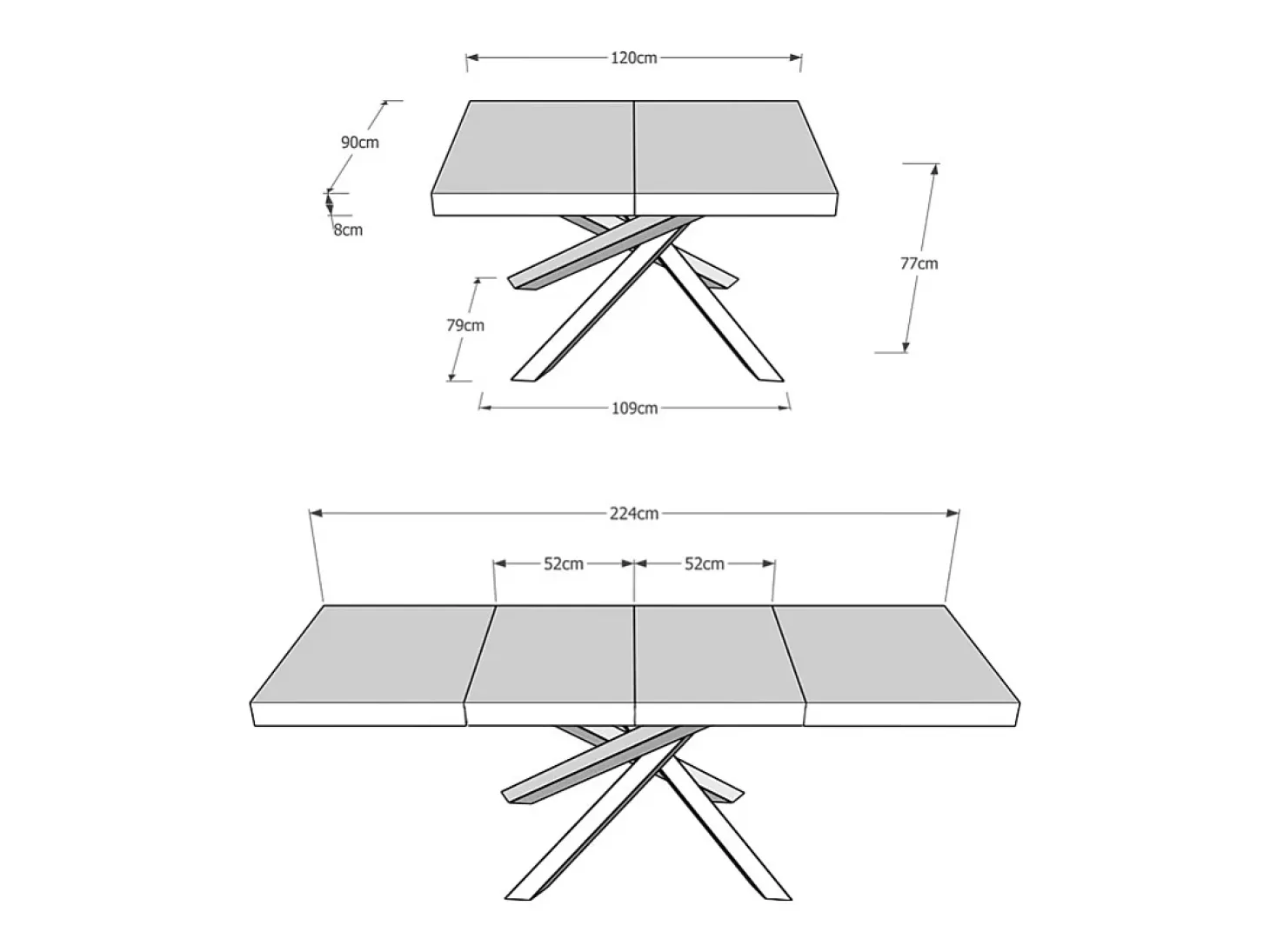 Mesa extensible 120/224x90 cm Volantis Premium roble natural patas antracita