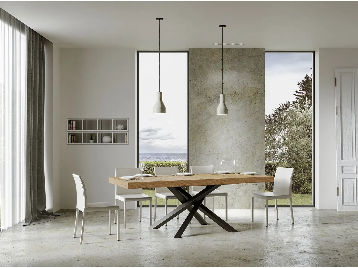 Mesa extensible 120/224x90 cm Volantis Premium roble natural patas antracita
