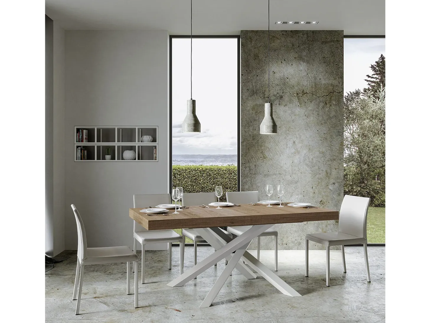 Mesa extensible 160/264x90 cm Volantis roble natural patas blancas