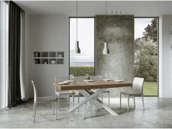 Mesa extensible 160/264x90 cm Volantis roble natural patas blancas