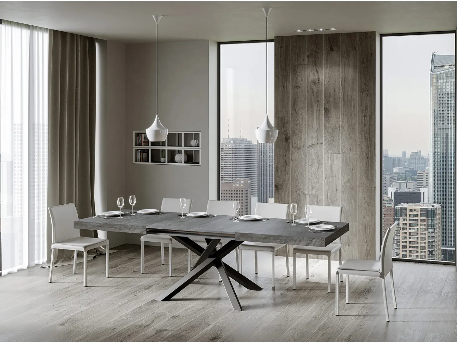 Mesa extensible 200/304x90 cm Volantis cemento patas antracita