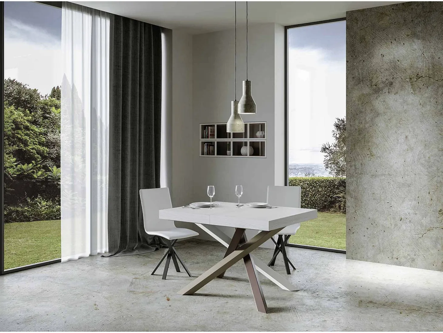 Mesa extensible 130/390x90 cm Volantis fresno blanco patas multicolor 4/C