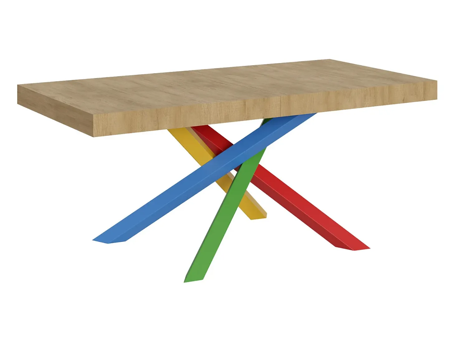 Mesa extensible 180/440x90 cm Volantis roble natural patas multicolor 4/B