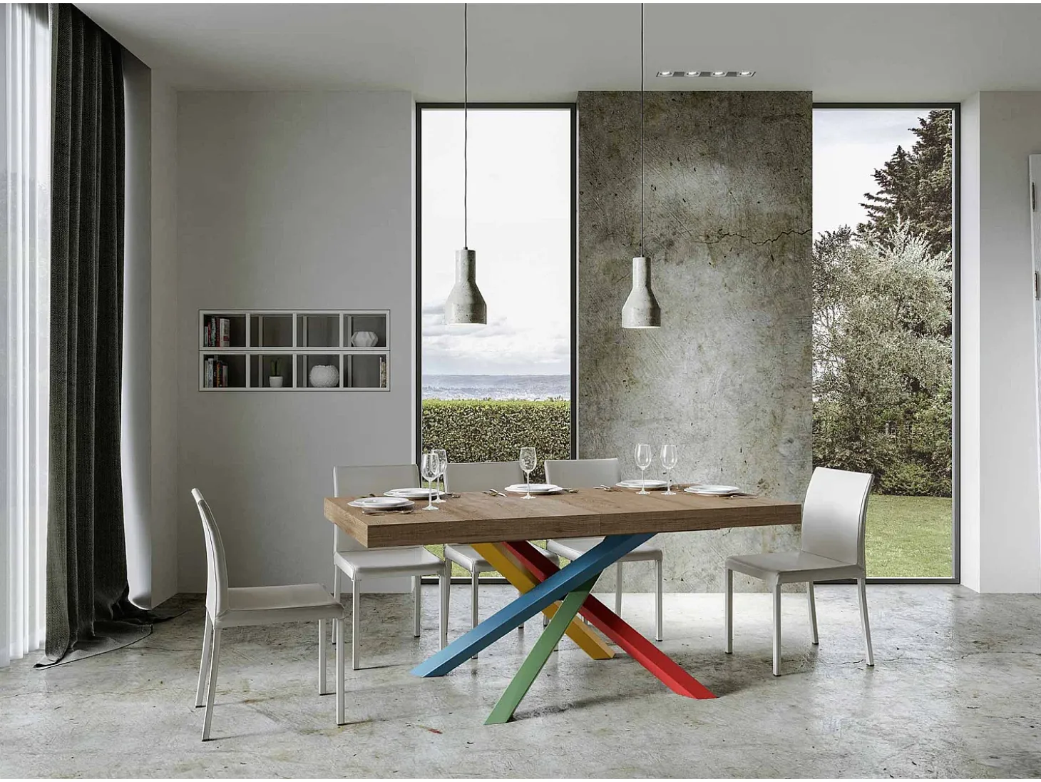 Mesa extensible 180/440x90 cm Volantis roble natural patas multicolor 4/B
