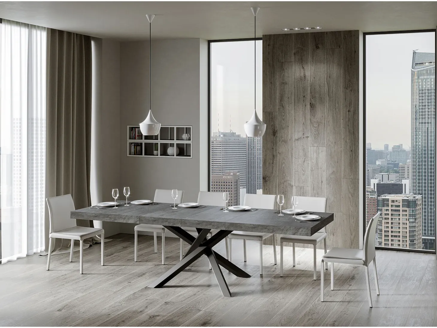 Mesa extensible 180/284x90 cm Volantis Premium cemento patas antracita